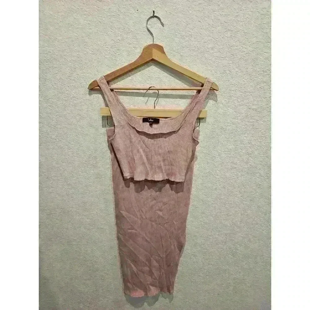 Lulus Set For Life Blush Pink Ribbed Bodycon Two-Piece Dress. Size Medium